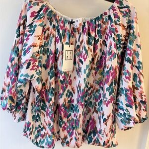 THML beautiful blouse in Pink, Teal & Brown -small-NEW WITH TAGS